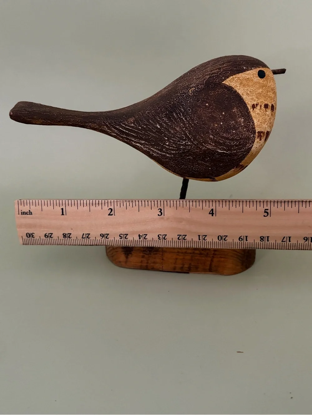 Handcrafted Folk Art Brown & Cream Decorative “Fat Bird” Figurine - Timber Base